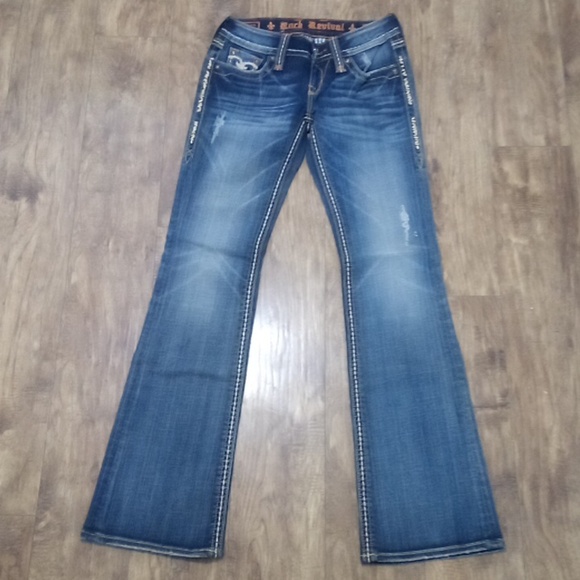 Rock Revival NWOT Women's 26 Bootcut Ameli Embellished Embroidered Distressed - Picture 3 of 13